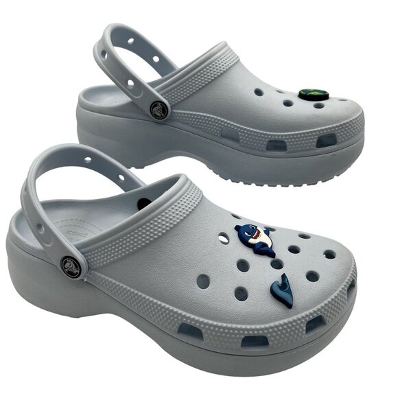 Crocs Womens W9 Classic Clogs Shark Wave Planet Charms Dr Nurse Shoes Baby Blue - Picture 5 of 11